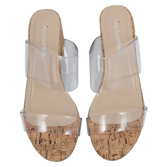 Shoes Clear Double Band Straps Cork Block Heel Sandal Poshmark